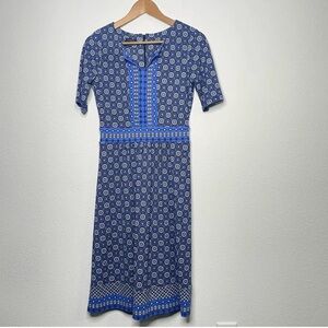 Talbots• Women’s Blue V Neck Mid Sleeve Midi Dress •Size M petite